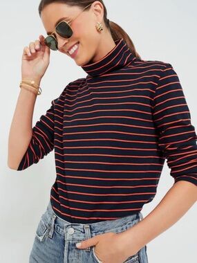 Kule The Navy and Poppy Striped Turtleneck